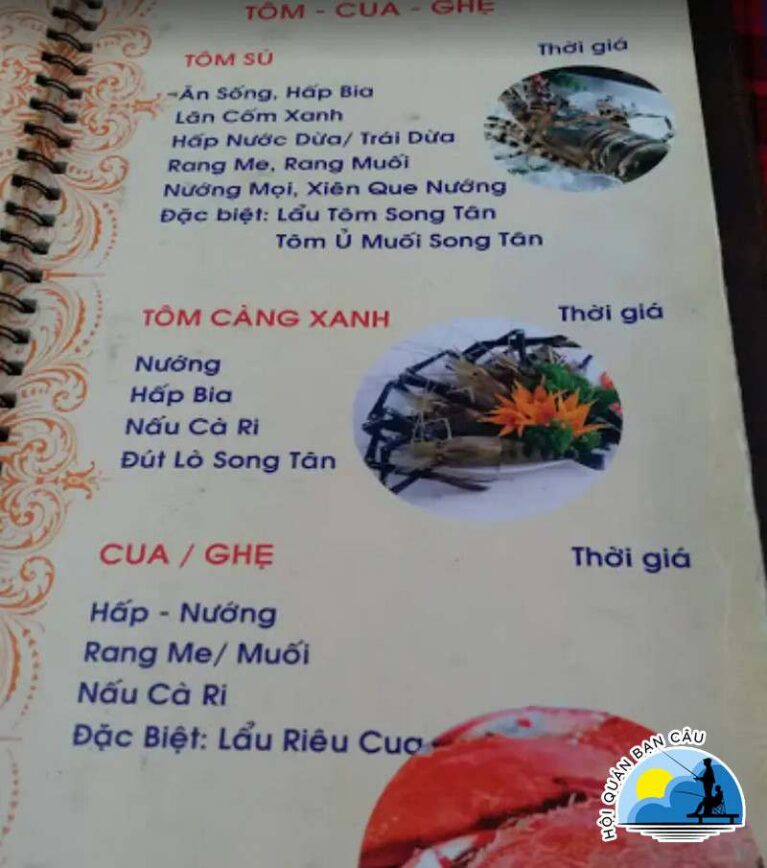 menu hồ câu song tân quán 1