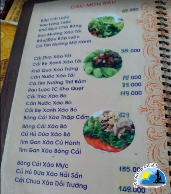 menu hồ câu song tân quán